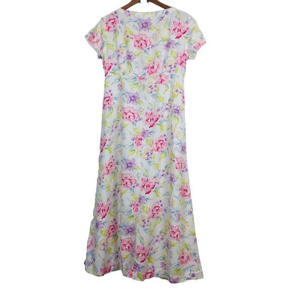 Vtg Liz Claiborne Women's Midi Dress Sz 4 Floral Linen Blend Button Front Cottag - Picture 7 of 8